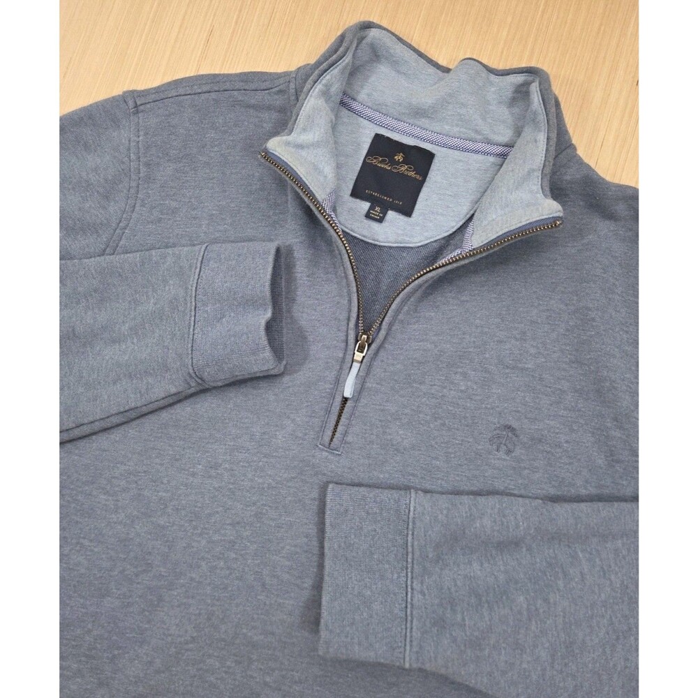Brooks Brothers Men's XL Blue Quarter Zip Pullover 100% Cotton Sweater Logo